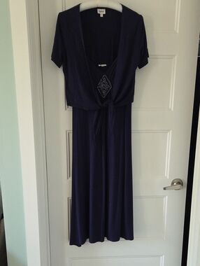 Together Deep Navy Maxi Dress + Bolero with Front Bead Detail